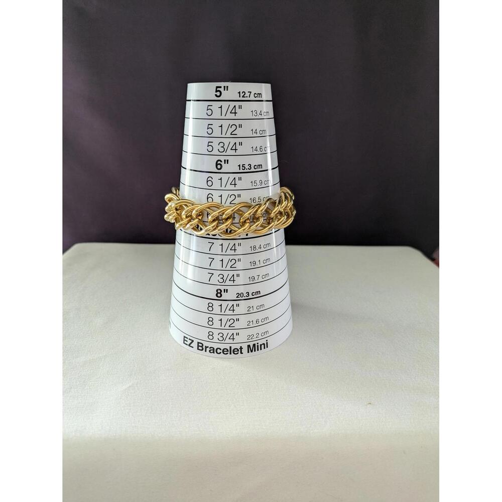 Smooth Gold Tone Link Bracelet, Rounded Chain, Statement Accessory - Picture 6 of 6